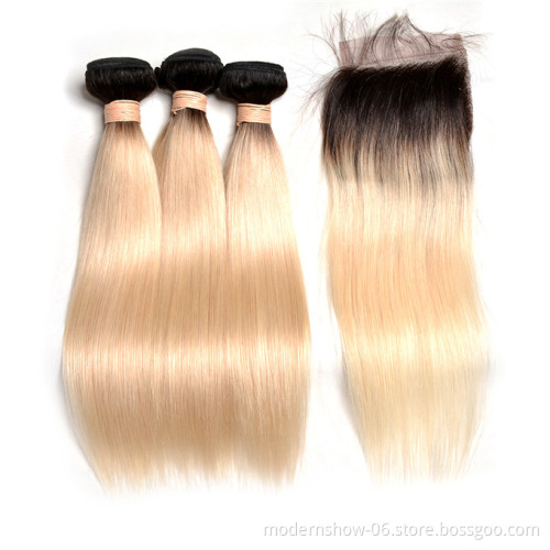 Brazilian Ombre Color Human Hair 1B/99J, 1B/Gray, 1B/613# Highlight Color , 1B/purple Human Hair 3 to 4 Bundles with Closure
